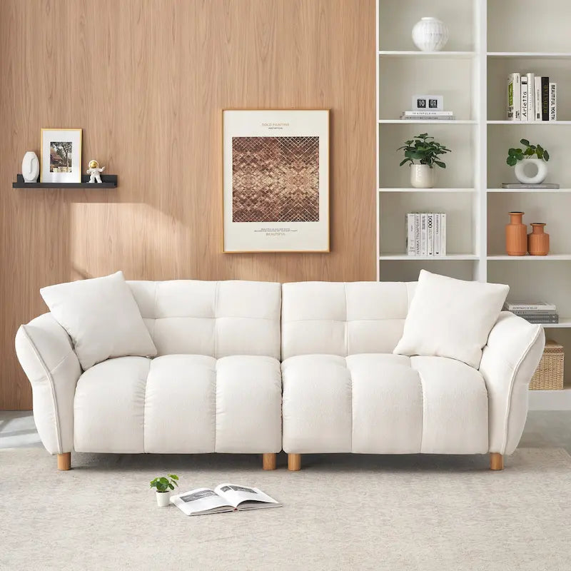 3-Seater Teddy Fabric Sofa 93.7W x 34.3D x 31.5H - Mid-Century Modern with Metal Trim - Spring Cushion - 500 lbs Capacity