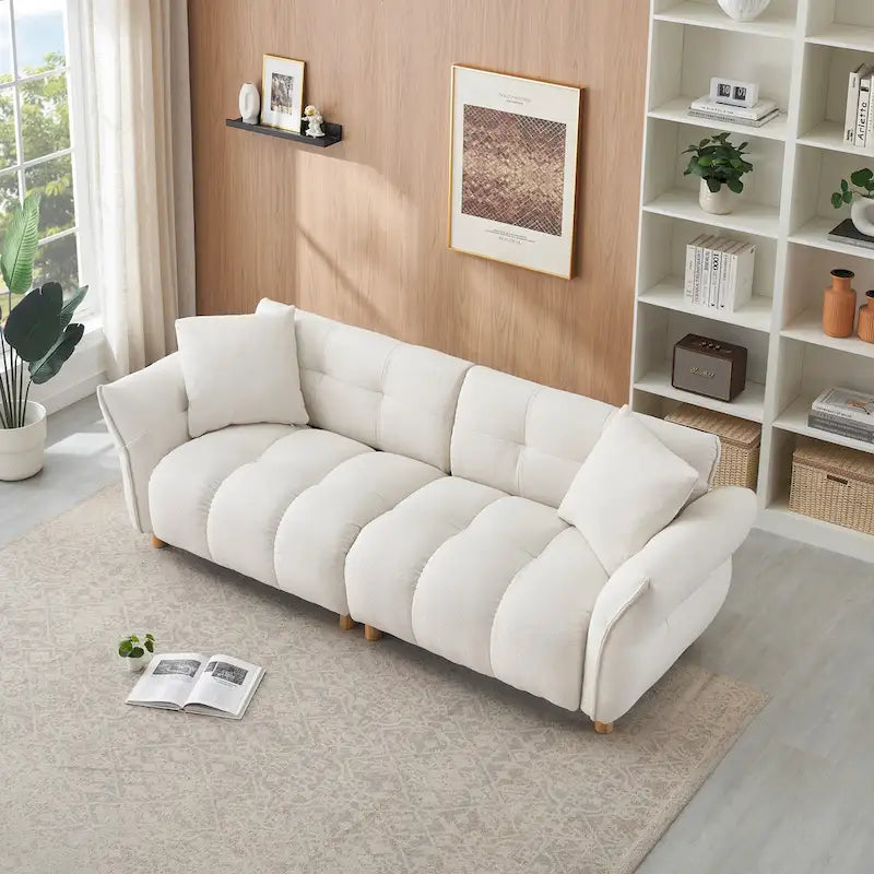 3-Seater Teddy Fabric Sofa 93.7W x 34.3D x 31.5H - Mid-Century Modern with Metal Trim - Spring Cushion - 500 lbs Capacity