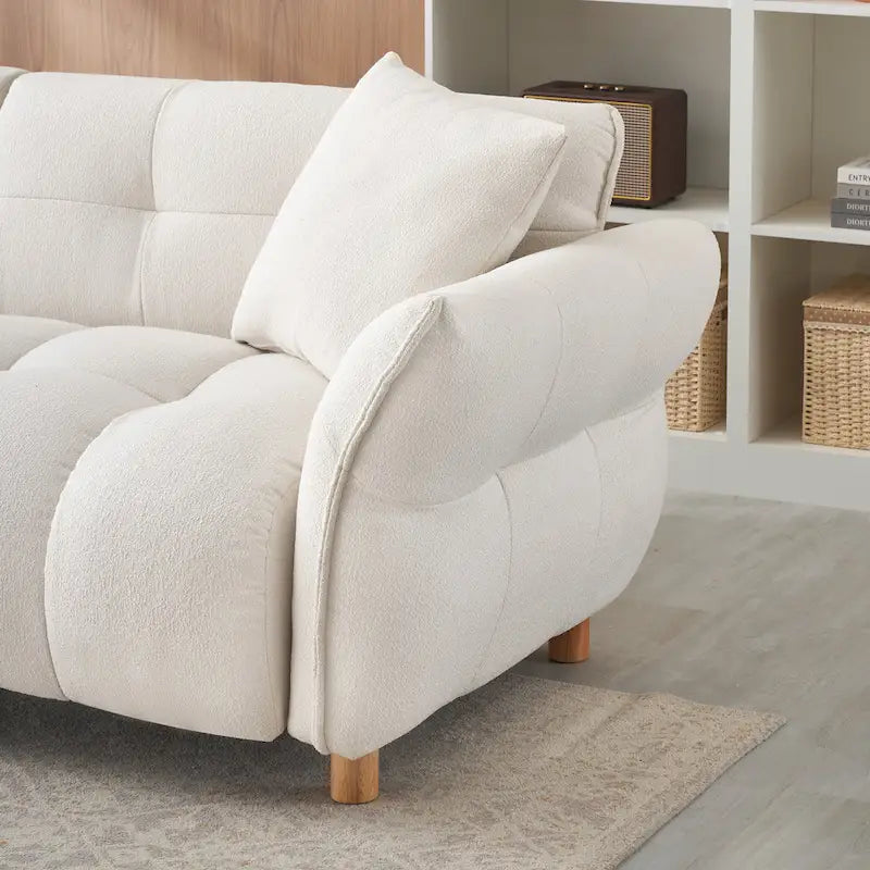 3-Seater Teddy Fabric Sofa 93.7W x 34.3D x 31.5H - Mid-Century Modern with Metal Trim - Spring Cushion - 500 lbs Capacity