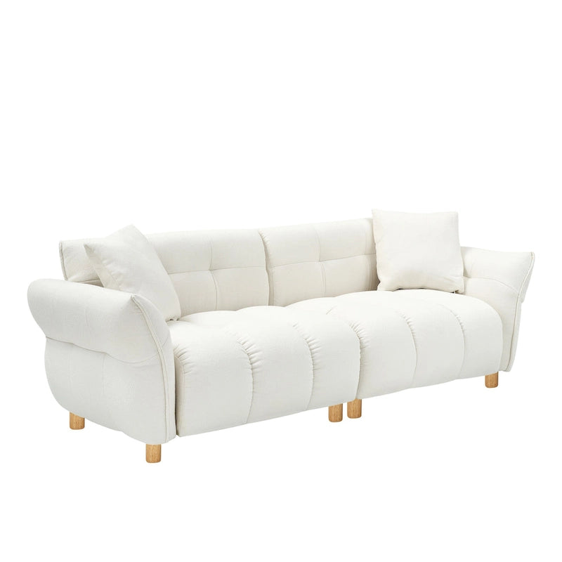 3-Seater Teddy Fabric Sofa 93.7W x 34.3D x 31.5H - Mid-Century Modern with Metal Trim - Spring Cushion - 500 lbs Capacity