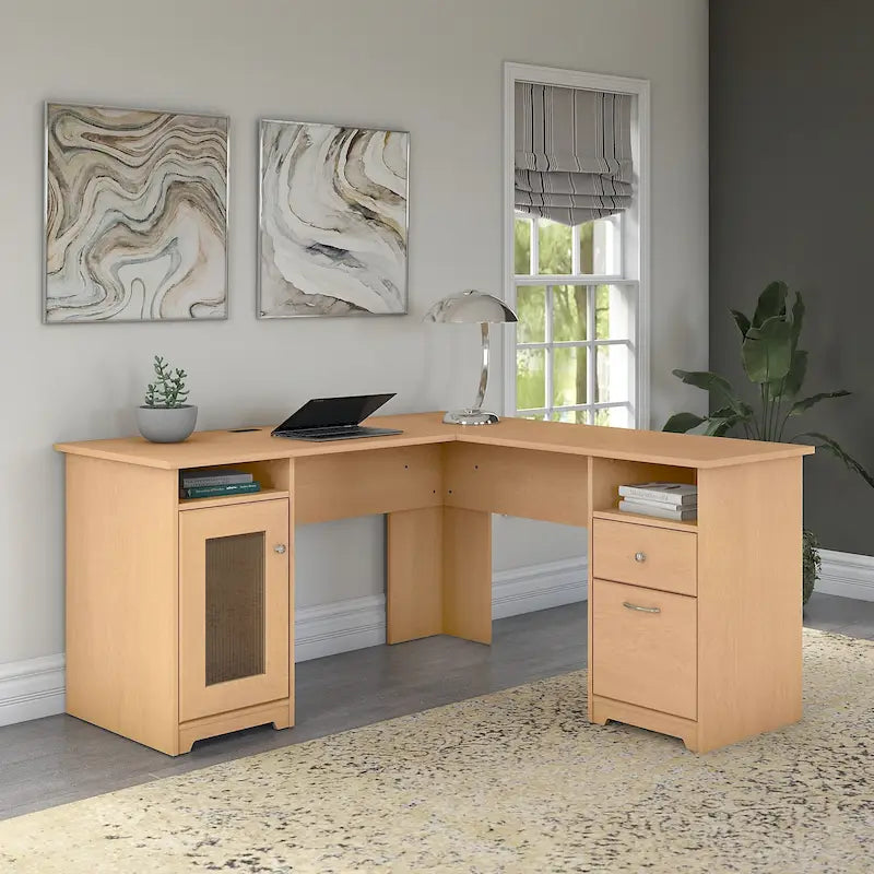 L-Shaped Computer Desk 60W x 60D x 30H - File Drawer & Storage Cabinet - Wire Management - Transitional Style - 200 lbs