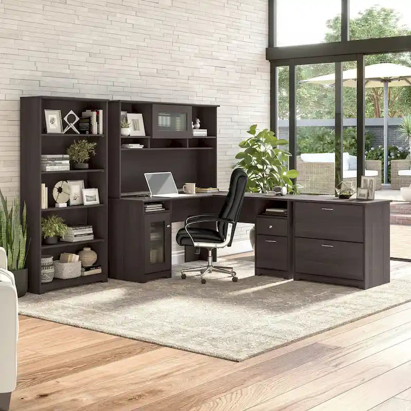 L-Shaped Computer Desk 60W x 60D x 30H - File Drawer & Storage Cabinet - Wire Management - Transitional Style - 200 lbs