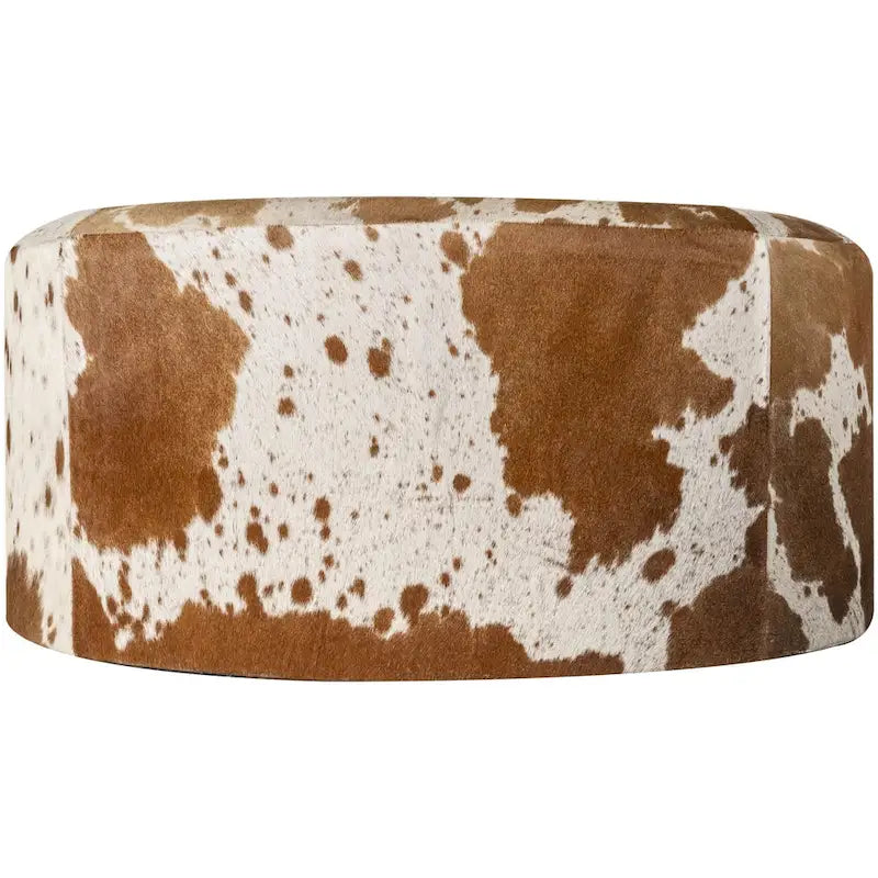 Rustic Hair-On-Hide Ottoman - Brown Leather Footstool with Wood Frame - 220 lbs Capacity