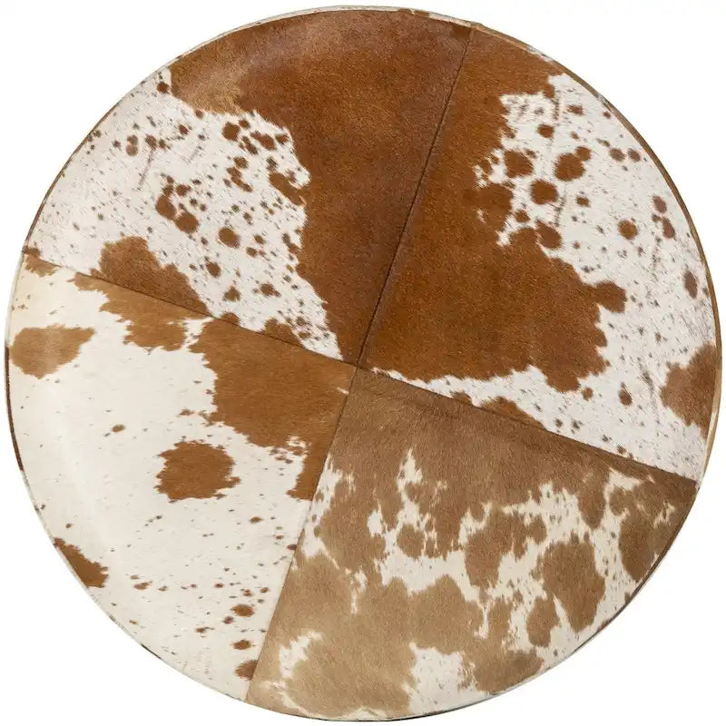 Rustic Hair-On-Hide Ottoman - Brown Leather Footstool with Wood Frame - 220 lbs Capacity