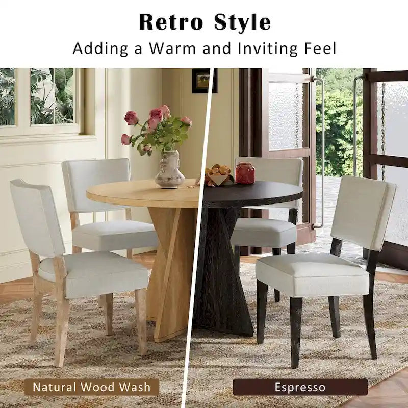 5-Piece Round Dining Table Set - Distressed Wood with Cross Base - 4 Upholstered Chairs - Farmhouse Style