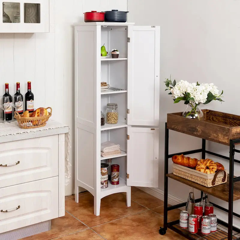 63" Tall Freestanding Bathroom Storage Cabinet 5-Tier White Linen Tower MDF with Magnetic Doors for Kitchen Laundry