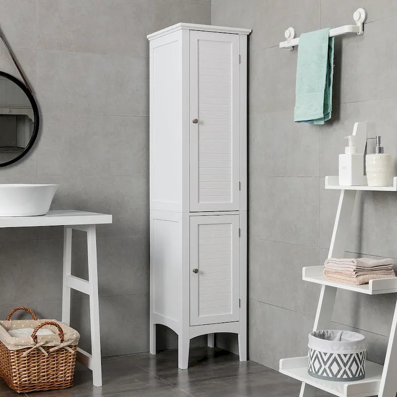 63" Tall Freestanding Bathroom Storage Cabinet 5-Tier White Linen Tower MDF with Magnetic Doors for Kitchen Laundry