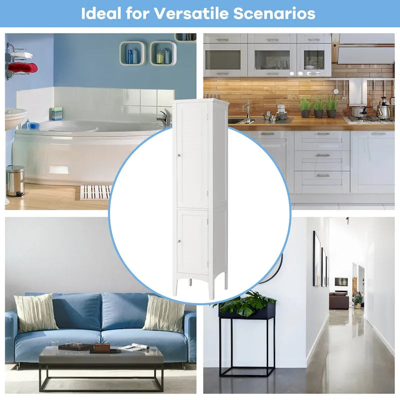 63" Tall Freestanding Bathroom Storage Cabinet 5-Tier White Linen Tower MDF with Magnetic Doors for Kitchen Laundry
