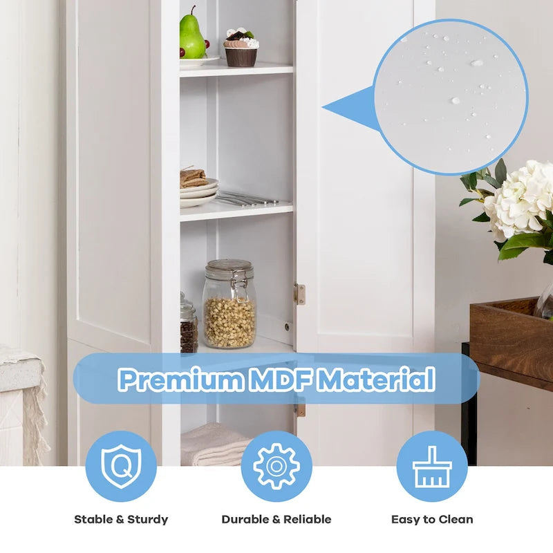 63" Tall Freestanding Bathroom Storage Cabinet 5-Tier White Linen Tower MDF with Magnetic Doors for Kitchen Laundry