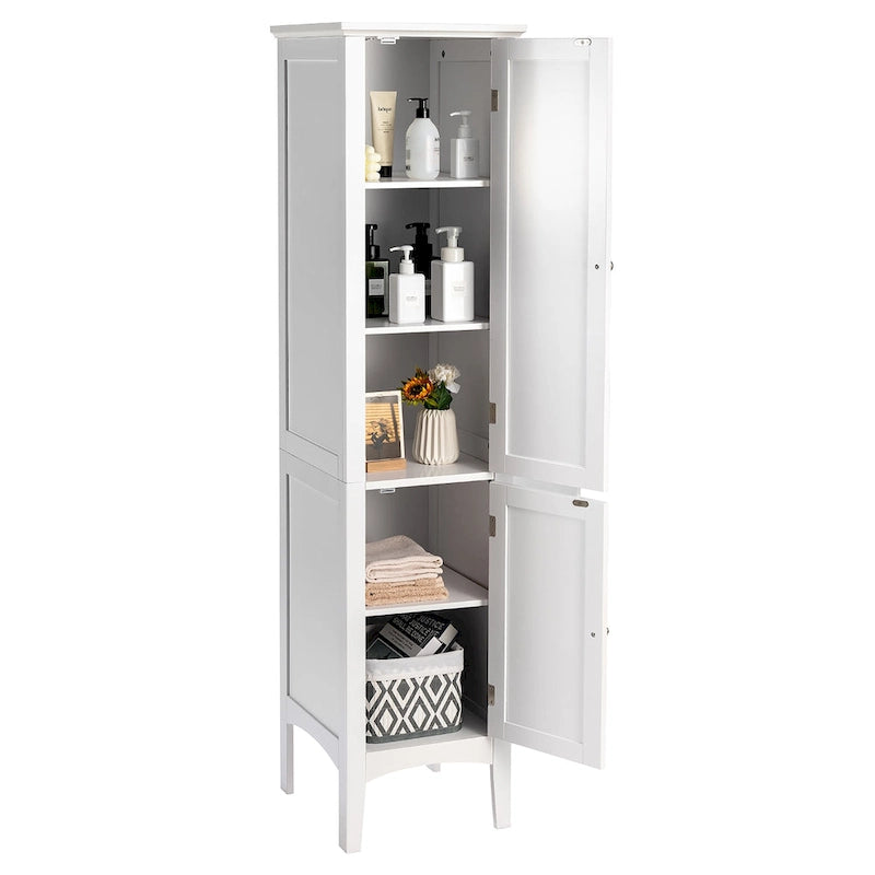 63" Tall Freestanding Bathroom Storage Cabinet 5-Tier White Linen Tower MDF with Magnetic Doors for Kitchen Laundry