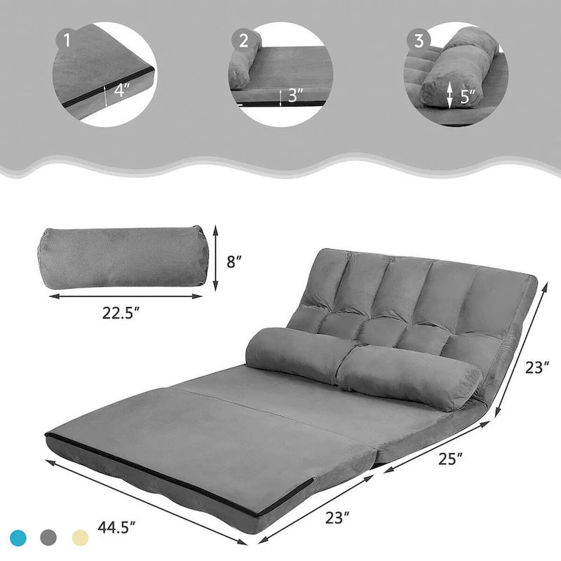 Foldable Floor Sofa Bed - 6-Position Adjustable Backrest - Convertible Lounge Couch - 71L x 44.5W - 330 lbs Capacity