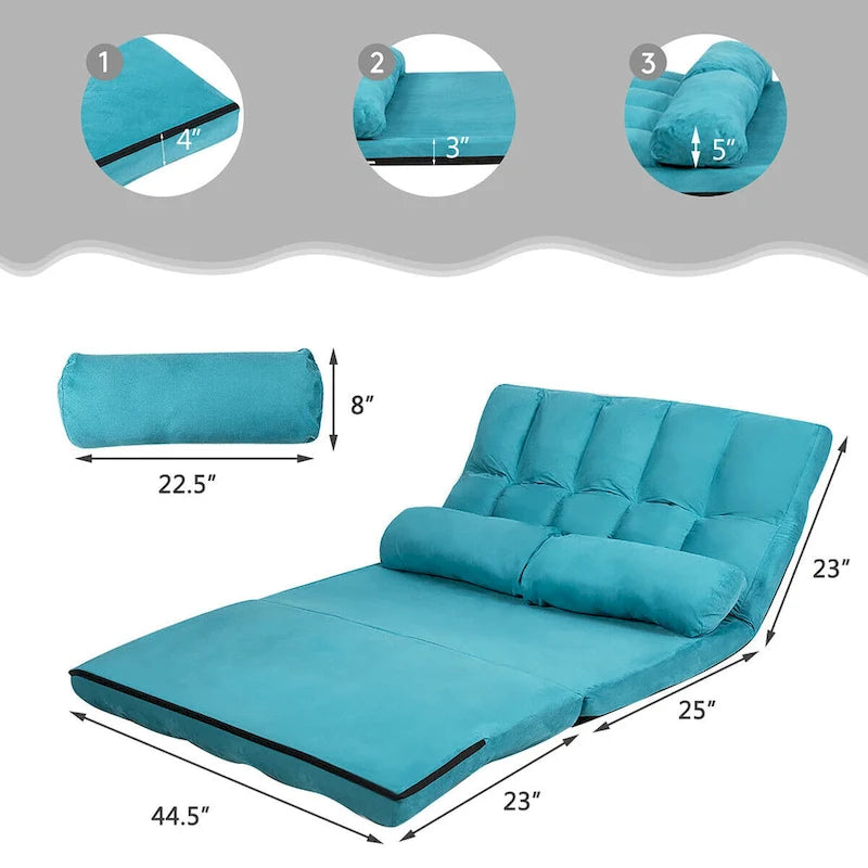 Foldable Floor Sofa Bed - 6-Position Adjustable Backrest - Convertible Lounge Couch - 71L x 44.5W - 330 lbs Capacity