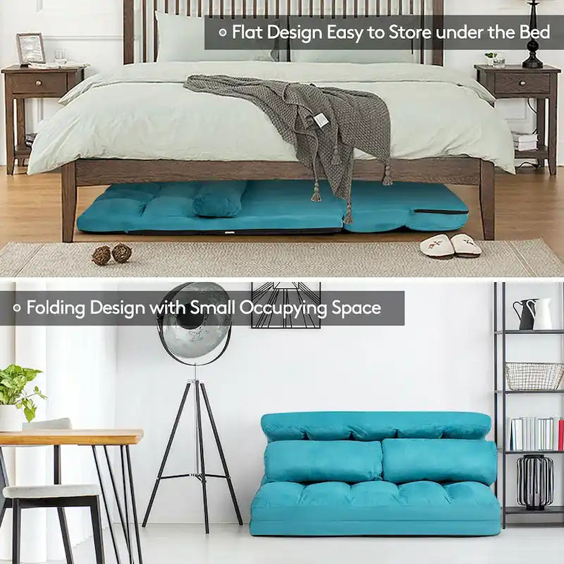 Foldable Floor Sofa Bed - 6-Position Adjustable Backrest - Convertible Lounge Couch - 71L x 44.5W - 330 lbs Capacity