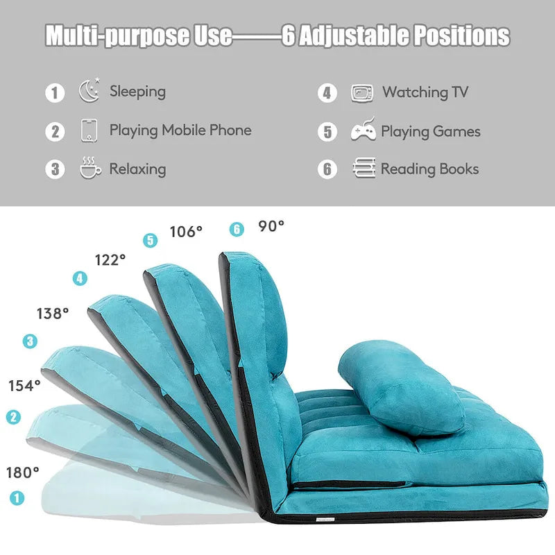 Foldable Floor Sofa Bed - 6-Position Adjustable Backrest - Convertible Lounge Couch - 71L x 44.5W - 330 lbs Capacity