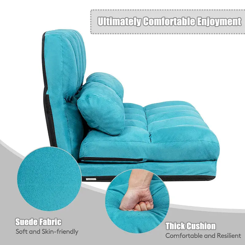 Foldable Floor Sofa Bed - 6-Position Adjustable Backrest - Convertible Lounge Couch - 71L x 44.5W - 330 lbs Capacity