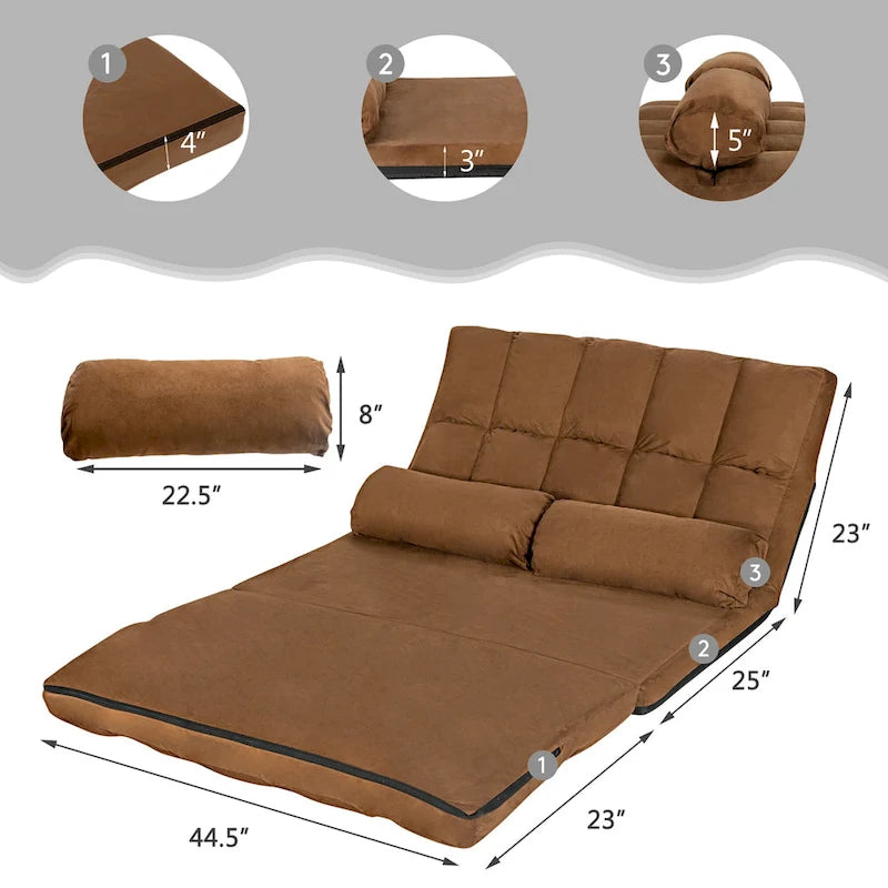 Foldable Floor Sofa Bed - 6-Position Adjustable Backrest - Convertible Lounge Couch - 71L x 44.5W - 330 lbs Capacity