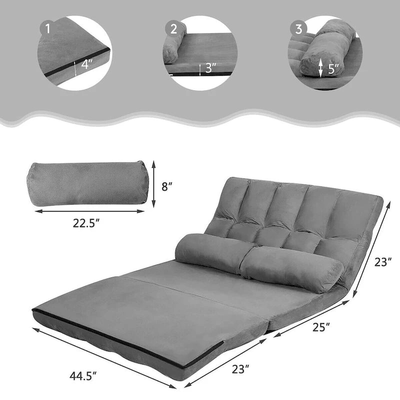 Foldable Floor Sofa Bed - 6-Position Adjustable Backrest - Convertible Lounge Couch - 71L x 44.5W - 330 lbs Capacity