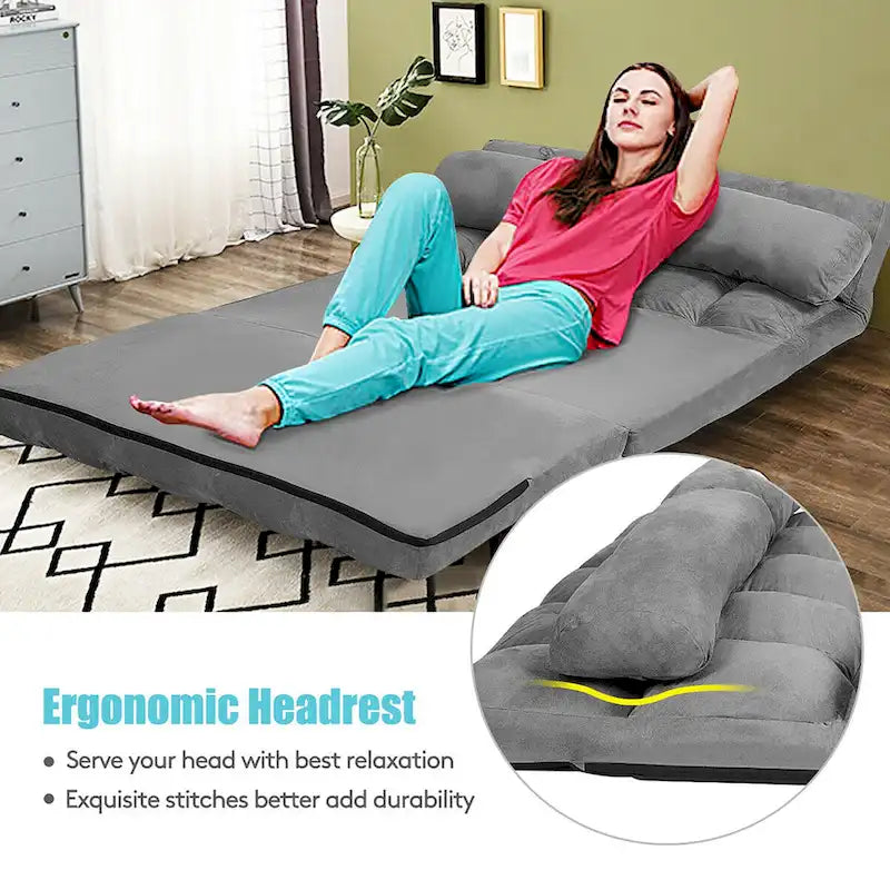 Foldable Floor Sofa Bed - 6-Position Adjustable Backrest - Convertible Lounge Couch - 71L x 44.5W - 330 lbs Capacity