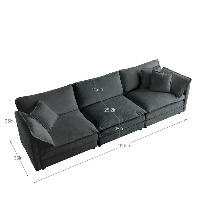 111.5" Modular Chenille Sofa - 4-Seater with 22 Configurations - Solid Wood Frame - High-Density Foam