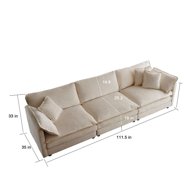 111.5" Modular Chenille Sofa - 4-Seater with 22 Configurations - Solid Wood Frame - High-Density Foam