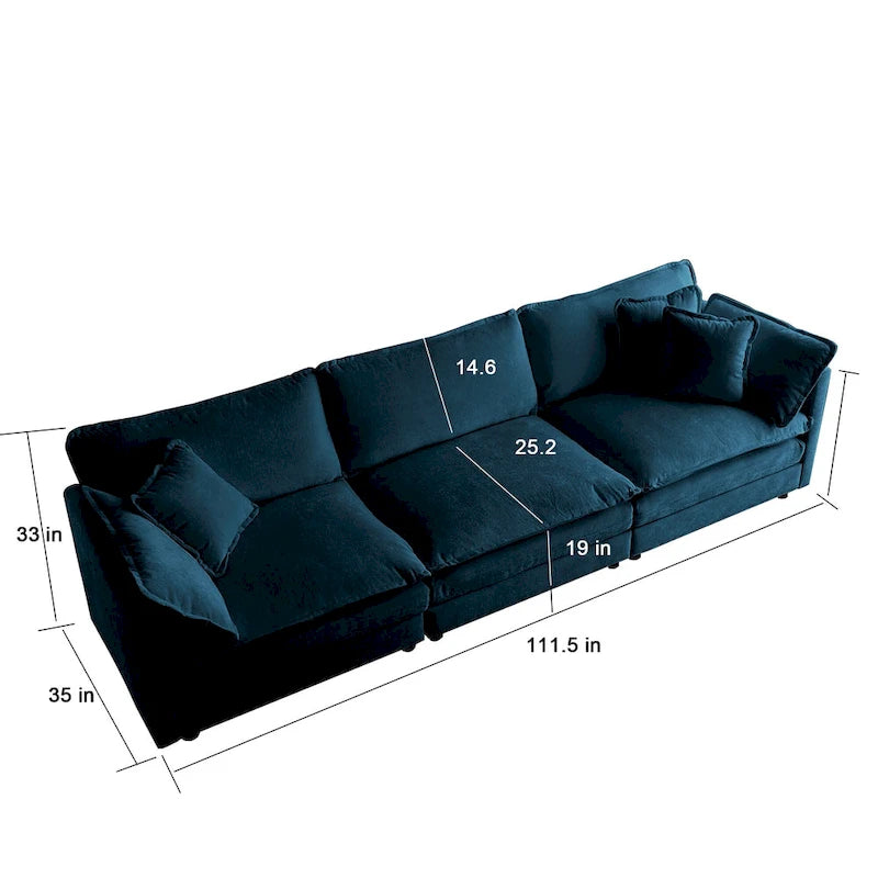 111.5" Modular Chenille Sofa - 4-Seater with 22 Configurations - Solid Wood Frame - High-Density Foam