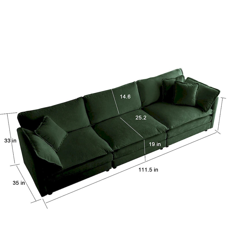 111.5" Modular Chenille Sofa - 4-Seater with 22 Configurations - Solid Wood Frame - High-Density Foam