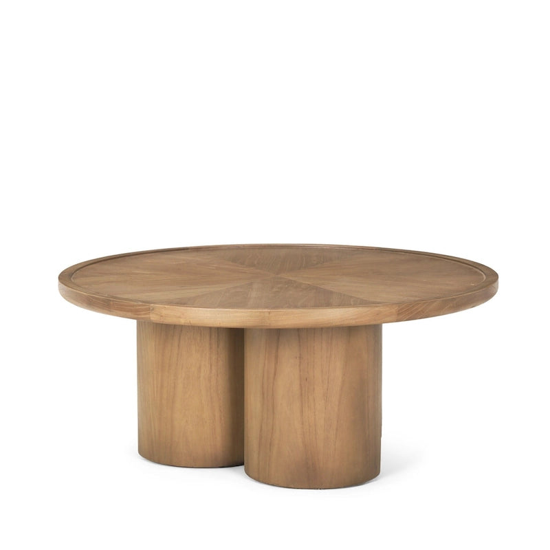 39" Round Pedestal Coffee Table, Natural Solid Elm Wood, Scalloped Base, Modern Living Room Furniture, 39.25"W x 16.5"H