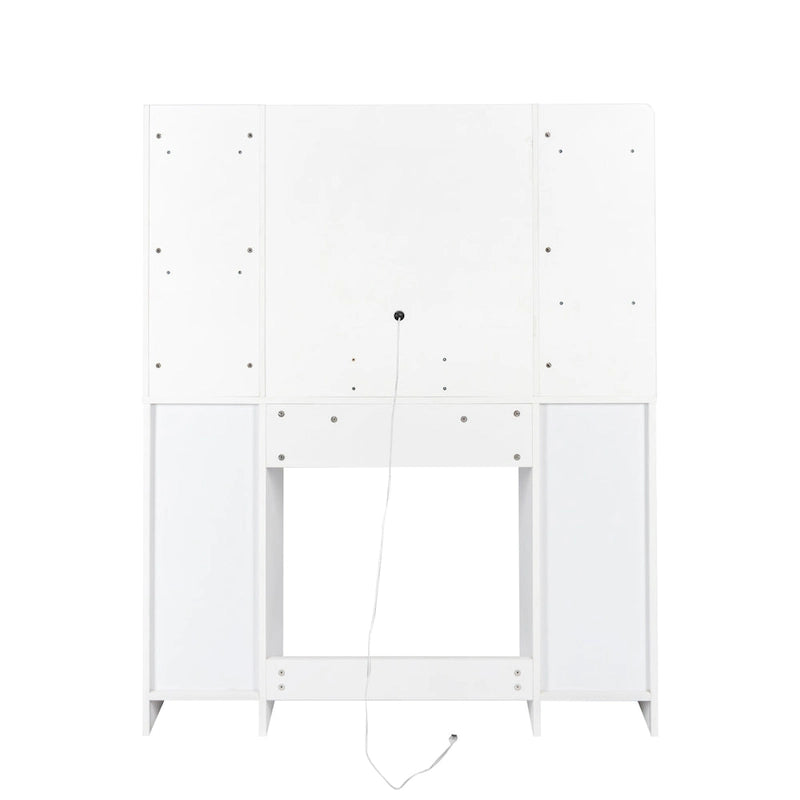 Vanity Desk with LED Lighted Mirror, 3 Color Modes, Drawers & Cabinet Storage, Makeup Table with Adjustable Shelves