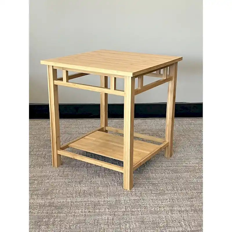 Bamboo End Table with Shelf - Natural Finish Side Table 40W x 14D x 32H - Contemporary Living Room Furniture