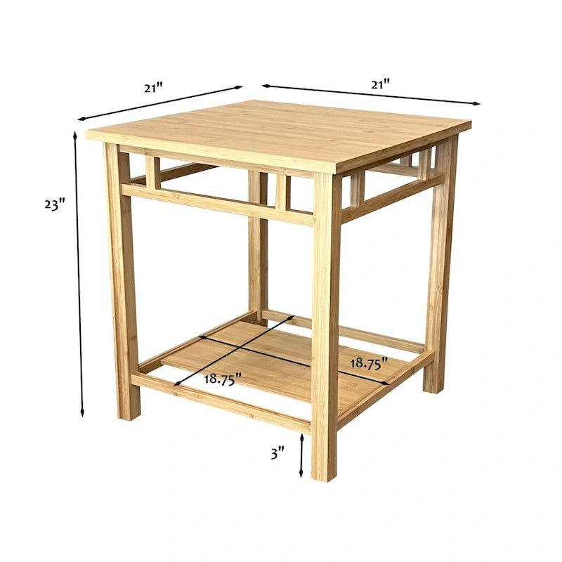Bamboo End Table with Shelf - Natural Finish Side Table 40W x 14D x 32H - Contemporary Living Room Furniture