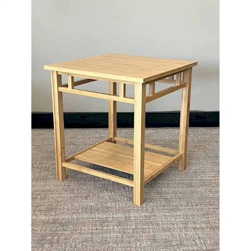 Bamboo End Table with Shelf - Natural Finish Side Table 40W x 14D x 32H - Contemporary Living Room Furniture