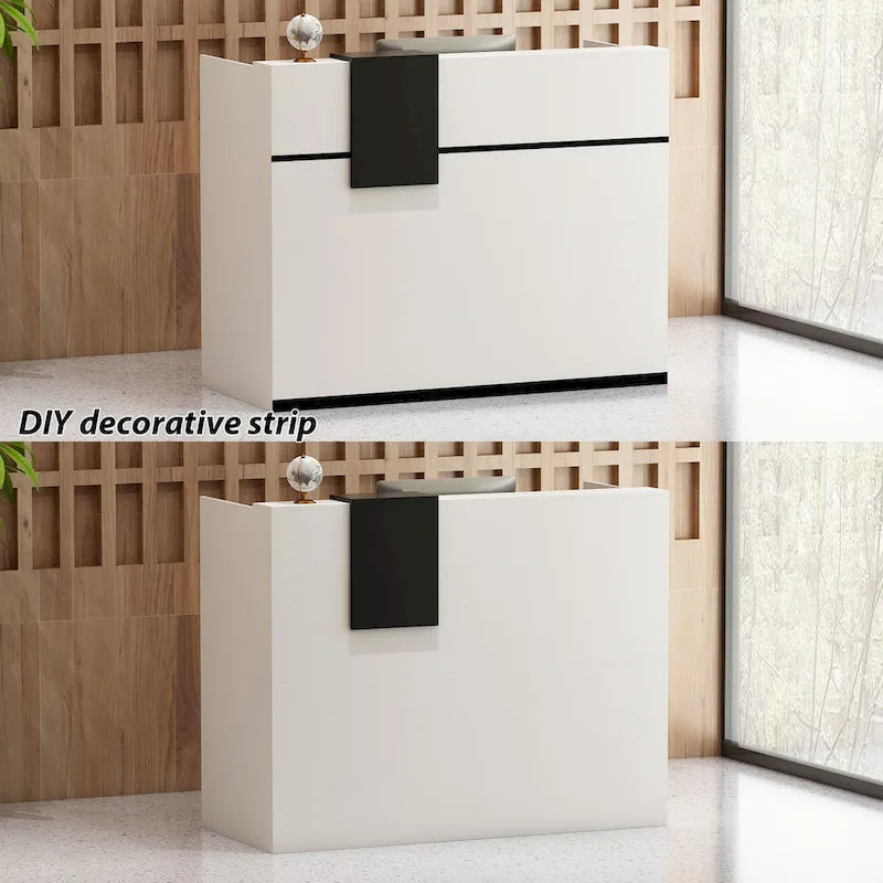 Rectangular Wood Reception Desk - Commercial Grade with Storage Drawer - Modern Secretary Desk - Melamine Laminate