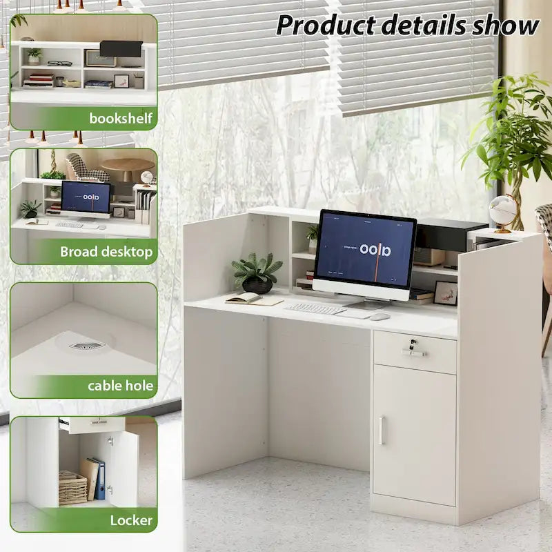 Rectangular Wood Reception Desk - Commercial Grade with Storage Drawer - Modern Secretary Desk - Melamine Laminate