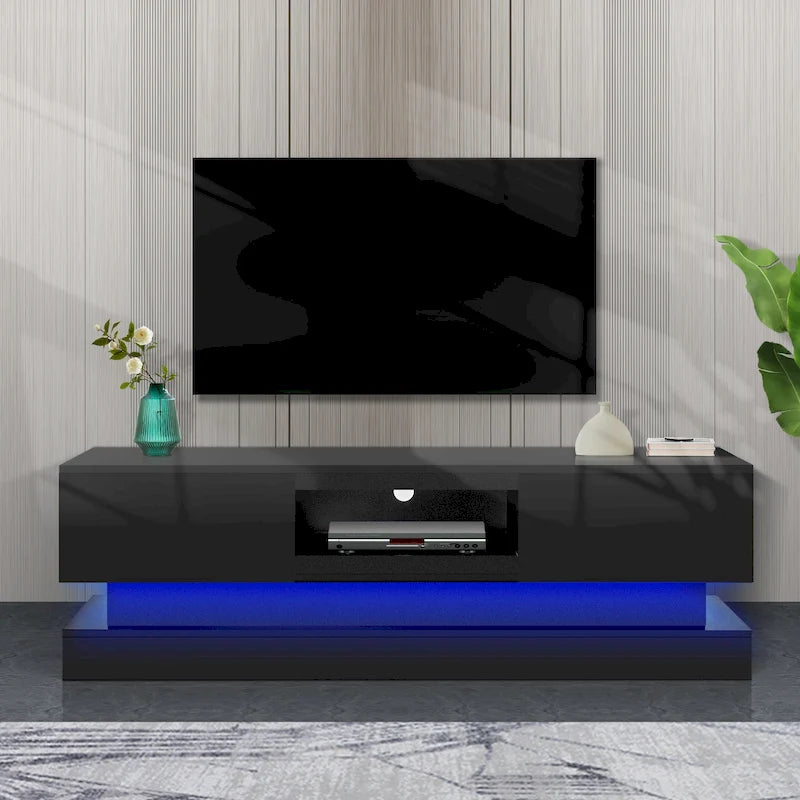 Modern TV Stand with 16 RGB LED Lights - High Gloss - 2 Drawers - Remote Control - For 65" TVs - 51.18x15.75x19.68 inch