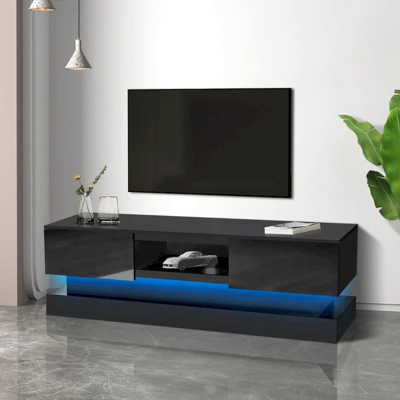 Modern TV Stand with 16 RGB LED Lights - High Gloss - 2 Drawers - Remote Control - For 65" TVs - 51.18x15.75x19.68 inch