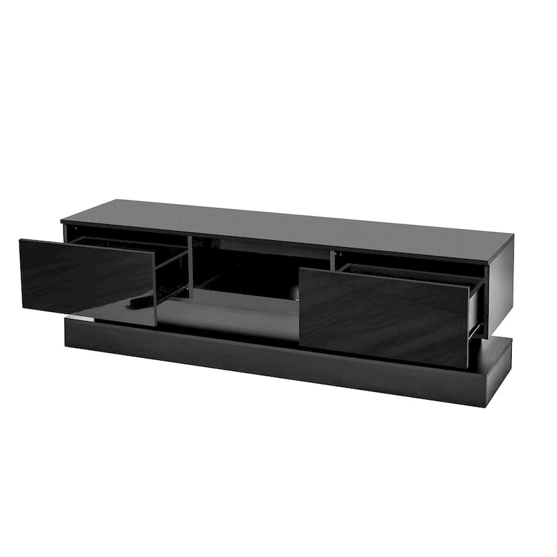 Modern TV Stand with 16 RGB LED Lights - High Gloss - 2 Drawers - Remote Control - For 65" TVs - 51.18x15.75x19.68 inch