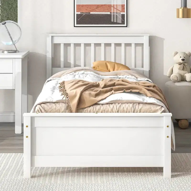 Twin Bed Frame with Headboard Footboard & Nightstand Pine Wood 10-Slat Support No Box Spring Needed - Kids Teens Adults