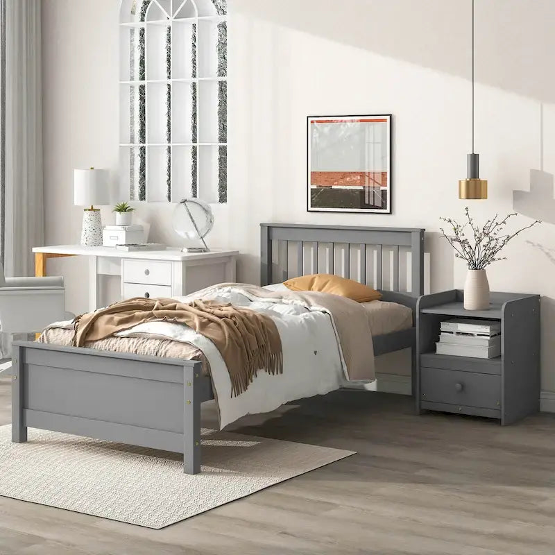 Twin Bed with Headboard and Footboard With a Nightstand
