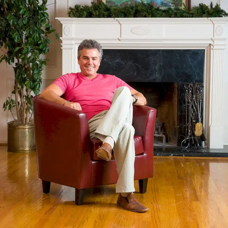 Bonded Leather Tub Chair - Oxblood Red Accent Chair - Retro-Inspired Club Chair - Plush Cushioning - Wood Frame