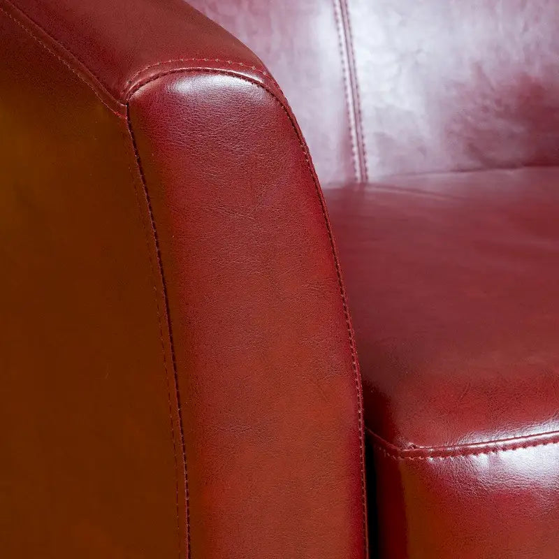 Bonded Leather Tub Chair - Oxblood Red Accent Chair - Retro-Inspired Club Chair - Plush Cushioning - Wood Frame