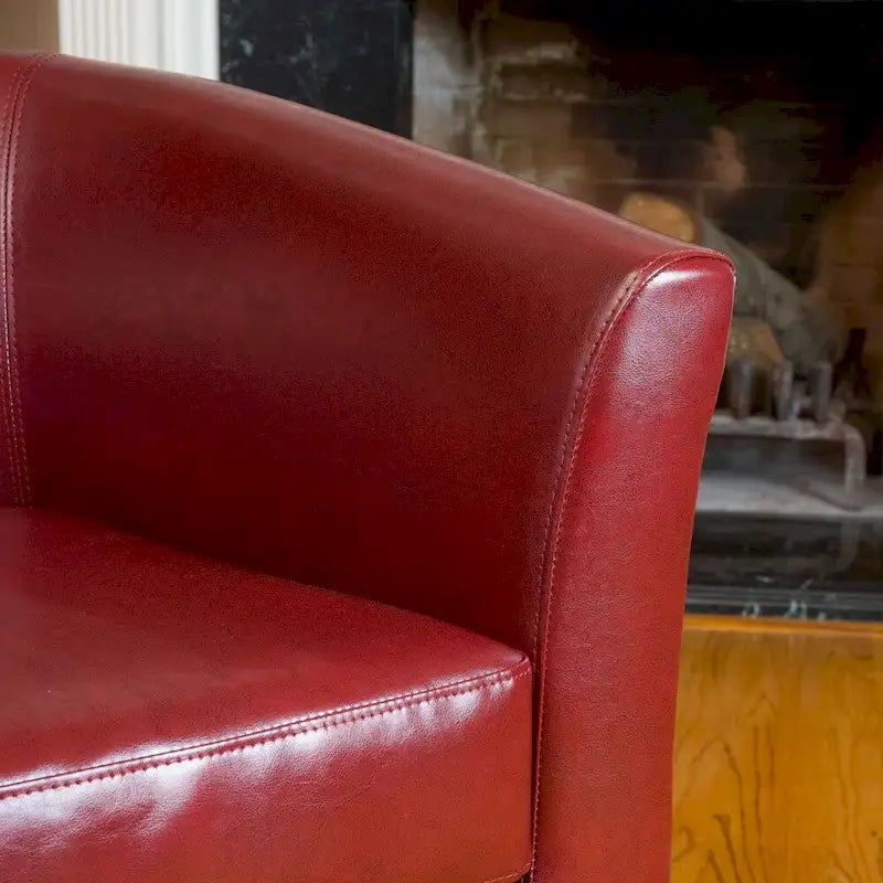 Bonded Leather Tub Chair - Oxblood Red Accent Chair - Retro-Inspired Club Chair - Plush Cushioning - Wood Frame