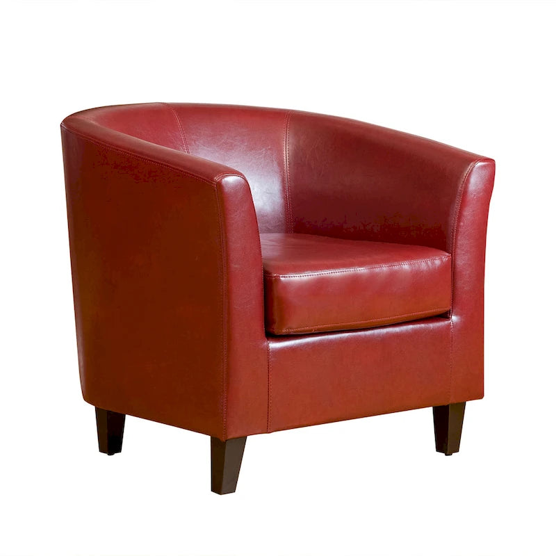 Bonded Leather Tub Chair - Oxblood Red Accent Chair - Retro-Inspired Club Chair - Plush Cushioning - Wood Frame