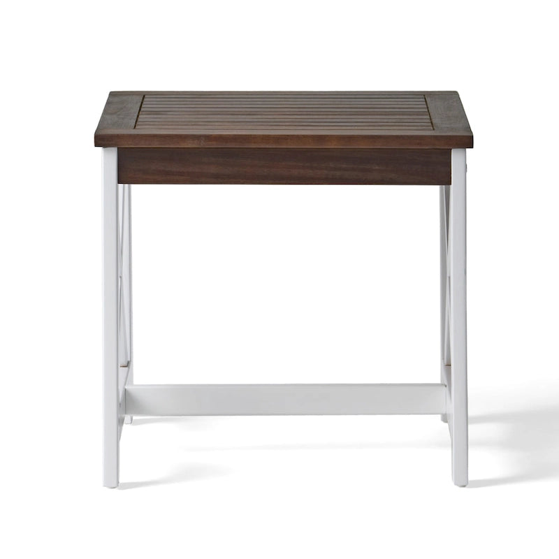 Square Farmhouse Acacia Wood End Table 19.75W x 19.75D x 18.75H - Slatted Top with X-Shaped Supports