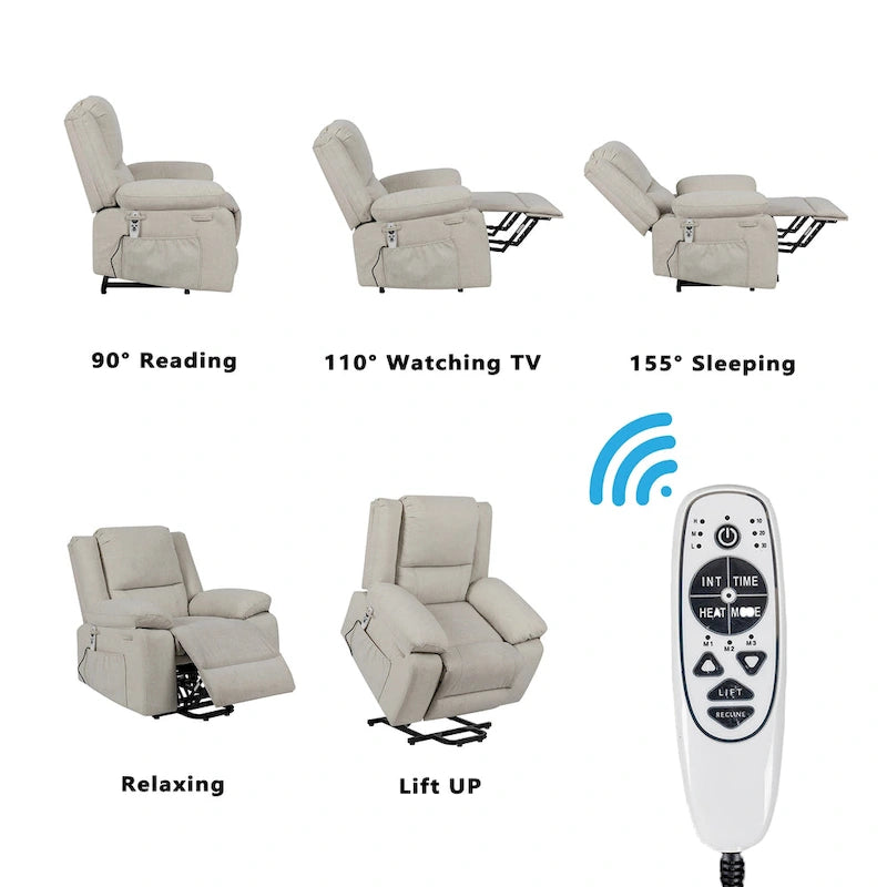Power Lift Recliner Chair 36W x 36.2D x 40.5H - 8-Point Massage & Heat - 300 lbs - USB Charging