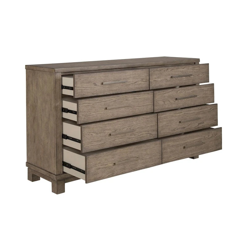 8-Drawer Dresser, Rubberwood & Oak Veneer, Felt-Lined Top Drawers, Cedar-Lined Bottom, Burnished Beige, 66"W x 38"H