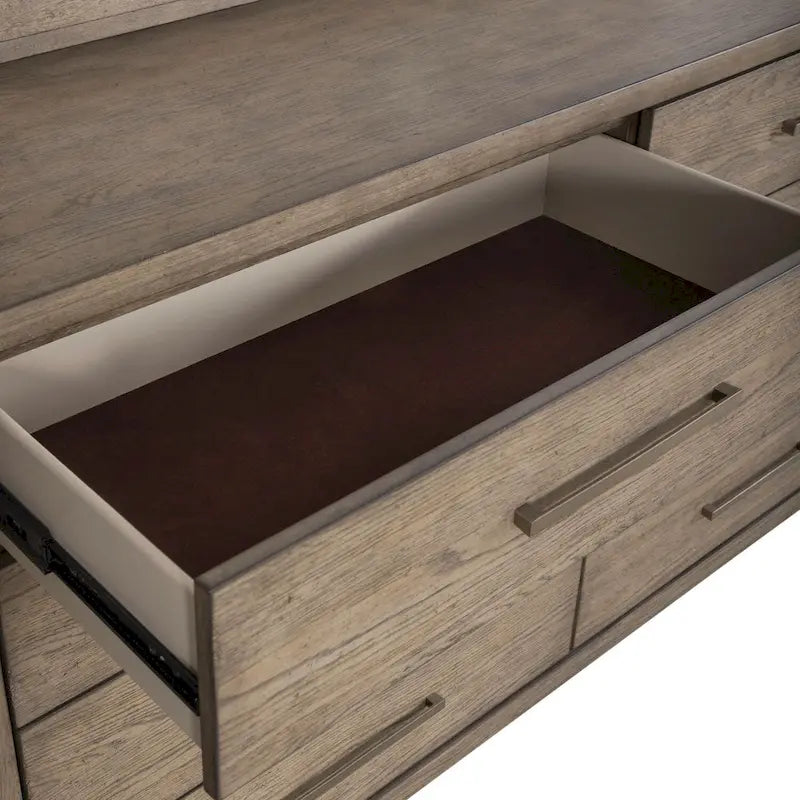 8-Drawer Dresser, Rubberwood & Oak Veneer, Felt-Lined Top Drawers, Cedar-Lined Bottom, Burnished Beige, 66"W x 38"H