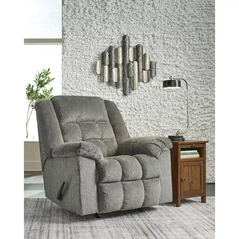 Rocker Recliner Chair - One-Pull Reclining with Gentle Rocking Motion - Plush Polyester Upholstery - High-Resiliency Foam