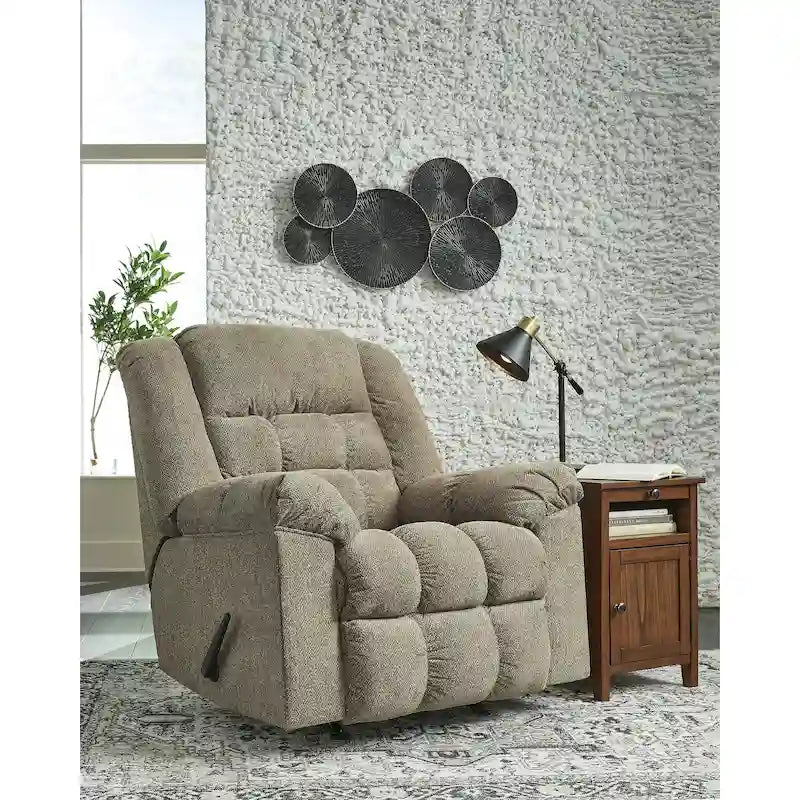 Rocker Recliner Chair - One-Pull Reclining with Gentle Rocking Motion - Plush Polyester Upholstery - High-Resiliency Foam