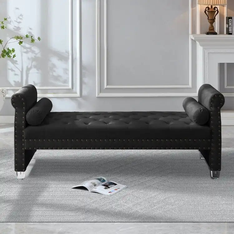 Tufted Velvet Bench 71W x 29D x 28H - Extra Long Bed Bench with Acrylic Legs - Nailhead Trim - 500 lbs Capacity