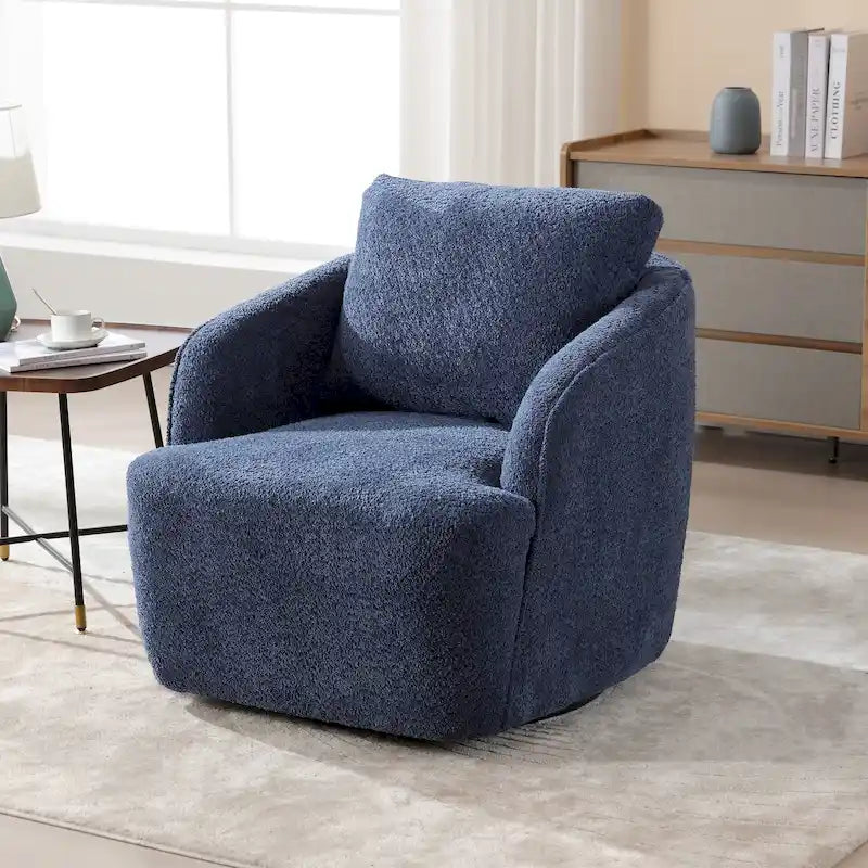Boucle Swivel Barrel Chair 360° Rotation - High-Density Foam - Metal Base - Pillow Included - 30.3x33.7x33H - 300 lbs Capacity